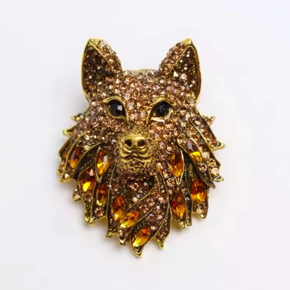 Anthropologie Jewelry - Wolf Amber Brown Crystal Brooch
